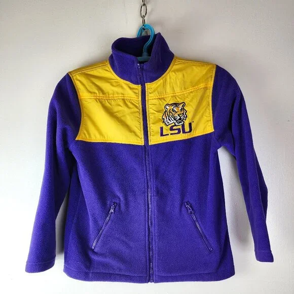 Division 1 LSU Kids Purple Yellow Polyester Front Zip Embroidered Fleece Large - Picture 1 of 6